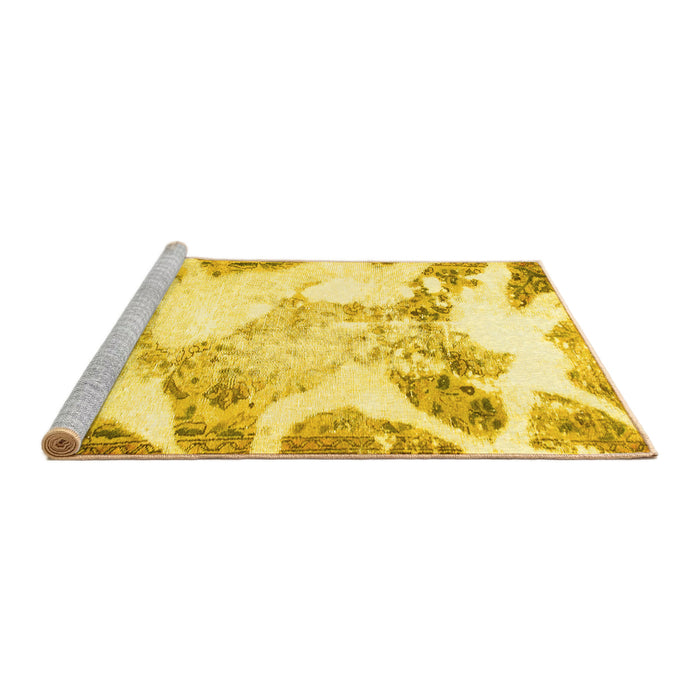 Sideview of Machine Washable Abstract Yellow Modern Rug, wshabs1251yw