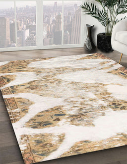 Machine Washable Abstract Champagne Beige Rug in a Family Room, wshabs1251