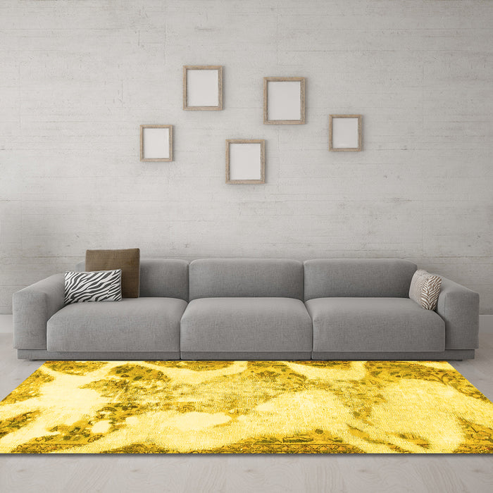 Machine Washable Abstract Yellow Modern Rug in a Living Room, wshabs1251yw