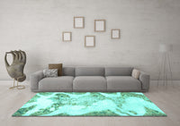 Machine Washable Abstract Turquoise Modern Rug, wshabs1251turq