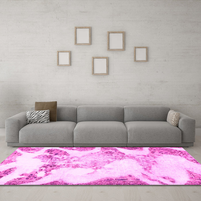Machine Washable Abstract Pink Modern Rug in a Living Room, wshabs1251pnk
