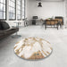 Round Machine Washable Abstract Champagne Beige Rug in a Office, wshabs1251