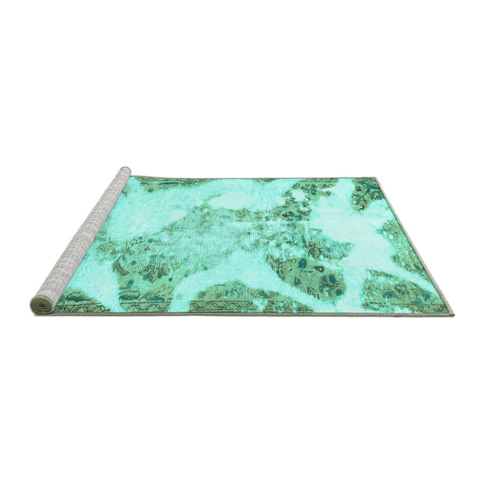 Sideview of Machine Washable Abstract Turquoise Modern Area Rugs, wshabs1251turq