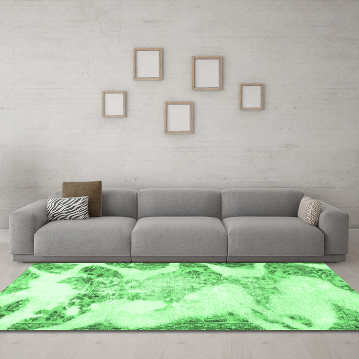 Machine Washable Abstract Emerald Green Modern Area Rugs in a Living Room,, wshabs1251emgrn