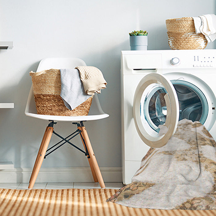 Machine Washable Abstract Champagne Beige Rug in a Washing Machine, wshabs1251