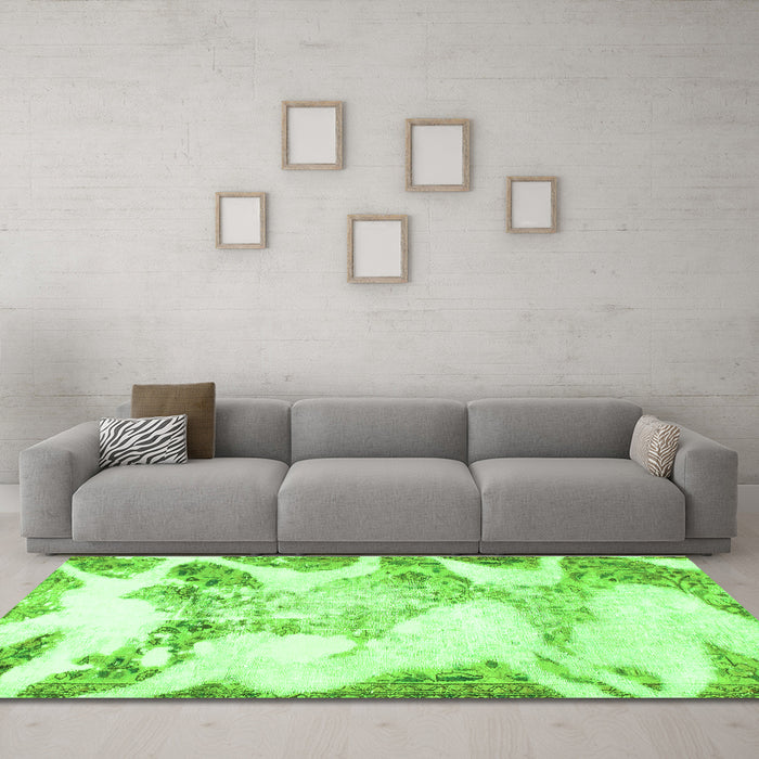 Machine Washable Abstract Green Modern Area Rugs in a Living Room,, wshabs1251grn