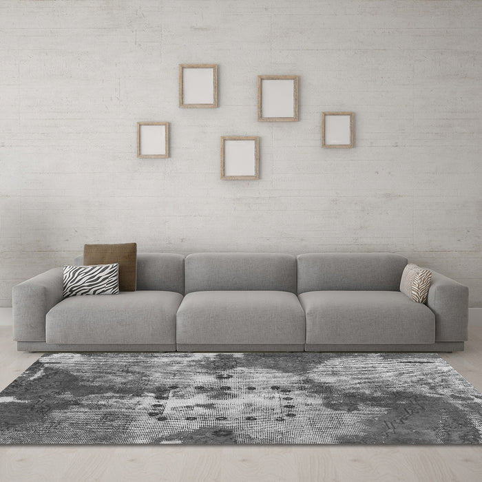 Machine Washable Abstract Gray Modern Rug in a Living Room,, wshabs1252gry