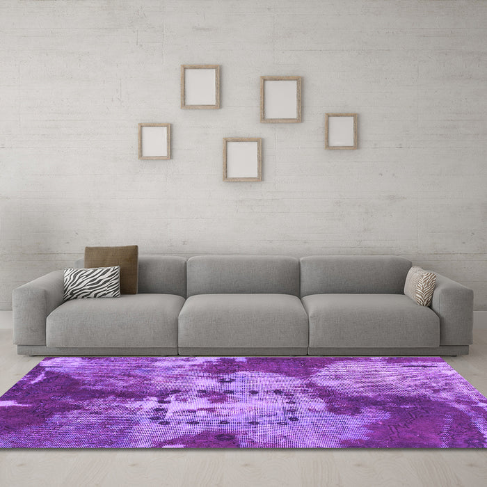 Machine Washable Abstract Purple Modern Area Rugs in a Living Room, wshabs1252pur