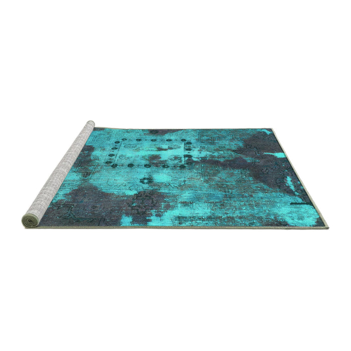 Sideview of Machine Washable Abstract Turquoise Modern Area Rugs, wshabs1252turq