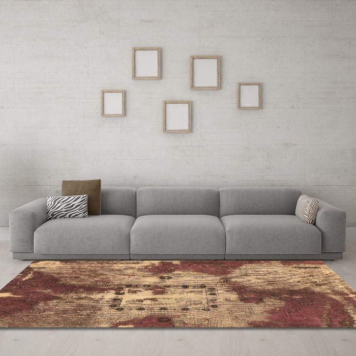 Machine Washable Abstract Brown Modern Rug in a Living Room,, wshabs1252brn