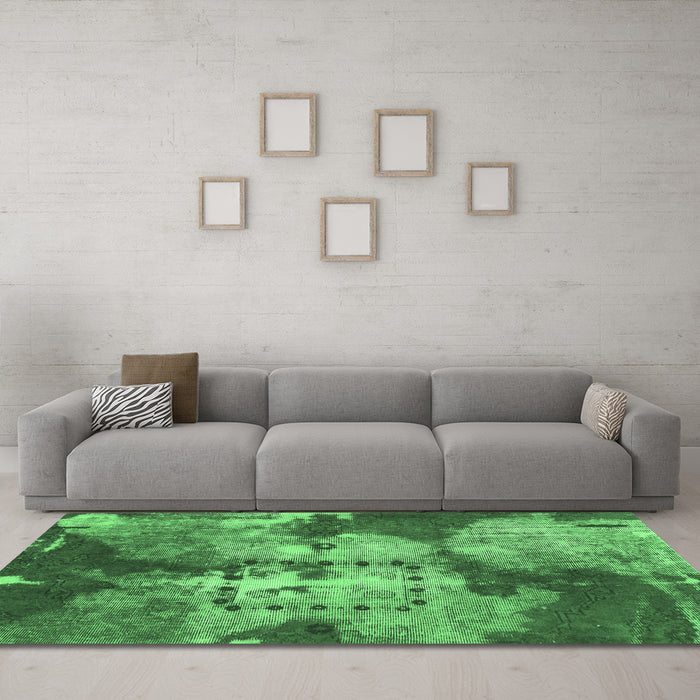 Machine Washable Abstract Emerald Green Modern Area Rugs in a Living Room,, wshabs1252emgrn
