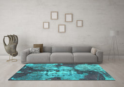 Machine Washable Abstract Turquoise Modern Area Rugs in a Living Room,, wshabs1252turq