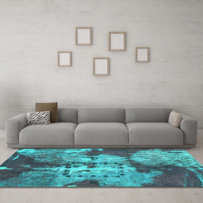 Machine Washable Abstract Turquoise Modern Area Rugs in a Living Room,, wshabs1252turq