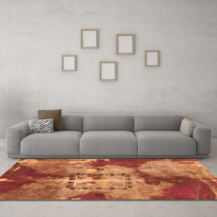 Machine Washable Abstract Orange Modern Area Rugs in a Living Room, wshabs1252org