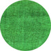 Round Machine Washable Abstract Green Modern Area Rugs, wshabs1253grn