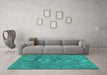 Machine Washable Abstract Turquoise Modern Area Rugs in a Living Room,, wshabs1253turq