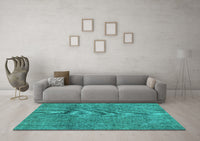 Machine Washable Abstract Turquoise Modern Rug, wshabs1253turq