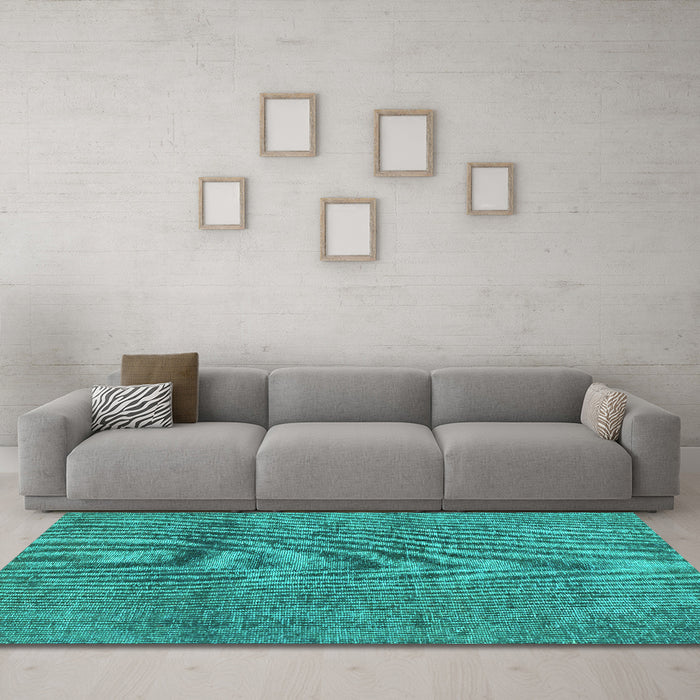 Machine Washable Abstract Turquoise Modern Area Rugs in a Living Room,, wshabs1253turq