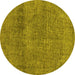 Round Machine Washable Abstract Yellow Modern Rug, wshabs1253yw