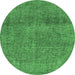 Round Machine Washable Abstract Emerald Green Modern Area Rugs, wshabs1253emgrn