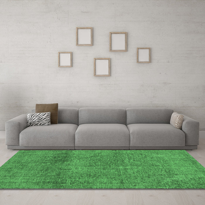 Machine Washable Abstract Emerald Green Modern Area Rugs in a Living Room,, wshabs1253emgrn