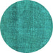 Round Machine Washable Abstract Turquoise Modern Area Rugs, wshabs1253turq