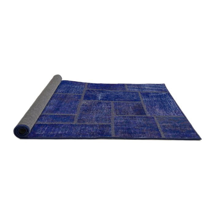 Sideview of Abstract Cobalt Blue Patchwork Rug, abs1254