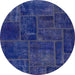 Round Abstract Cobalt Blue Patchwork Rug, abs1254