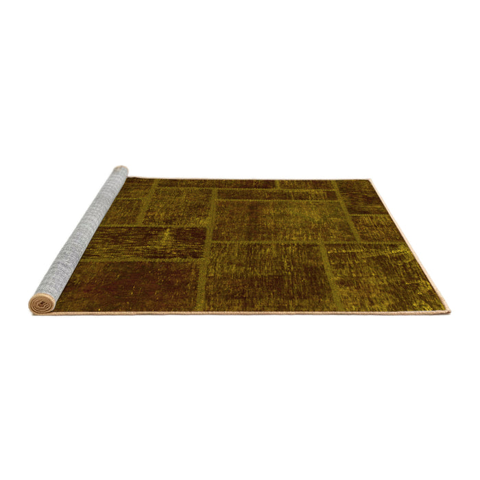 Sideview of Machine Washable Patchwork Yellow Transitional Rug, wshabs1254yw