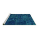 Sideview of Machine Washable Patchwork Turquoise Transitional Area Rugs, wshabs1254turq
