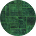 Round Patchwork Green Transitional Rug, abs1254grn