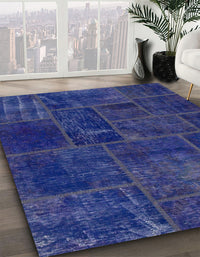 Abstract Cobalt Blue Patchwork Rug, abs1254