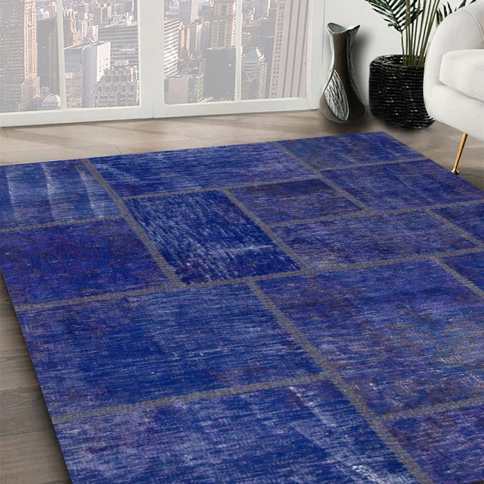 Machine Washable Abstract Cobalt Blue Rug in a Family Room, wshabs1254