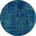 Round Patchwork Turquoise Transitional Rug, abs1254turq