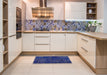 Abstract Cobalt Blue Patchwork Rug in a Kitchen, abs1254