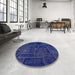 Round Machine Washable Abstract Cobalt Blue Rug in a Office, wshabs1254