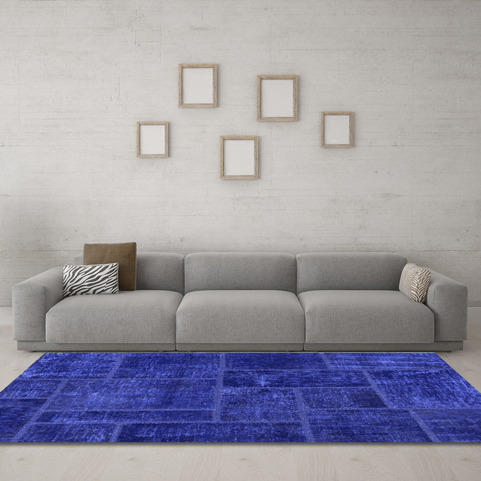 Machine Washable Patchwork Blue Transitional Rug in a Living Room, wshabs1254blu