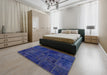 Abstract Cobalt Blue Patchwork Rug in a Bedroom, abs1254