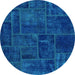 Round Patchwork Light Blue Transitional Rug, abs1254lblu