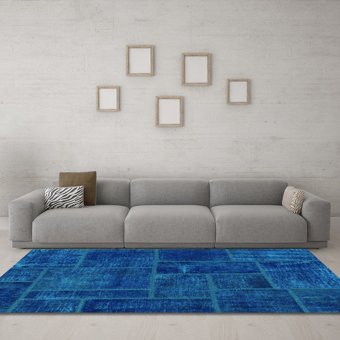Machine Washable Patchwork Light Blue Transitional Rug in a Living Room, wshabs1254lblu