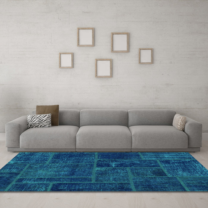 Machine Washable Patchwork Turquoise Transitional Area Rugs in a Living Room,, wshabs1254turq