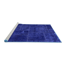 Sideview of Machine Washable Patchwork Blue Transitional Rug, wshabs1254blu