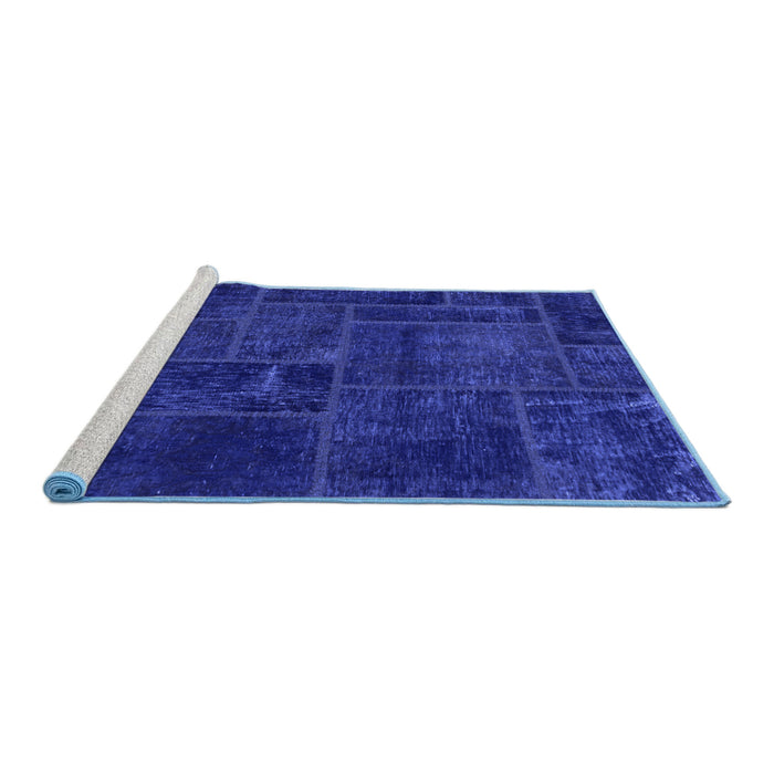 Sideview of Machine Washable Patchwork Blue Transitional Rug, wshabs1254blu