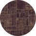 Round Patchwork Brown Transitional Rug, abs1254brn