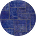 Round Machine Washable Abstract Cobalt Blue Rug, wshabs1254
