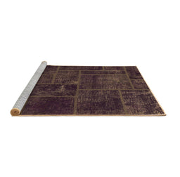 Sideview of Machine Washable Patchwork Brown Transitional Rug, wshabs1254brn