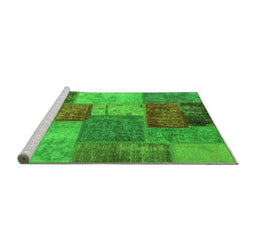 Sideview of Machine Washable Patchwork Green Transitional Area Rugs, wshabs1255grn