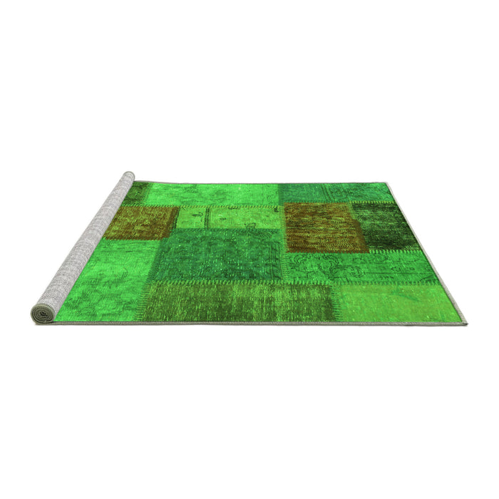 Sideview of Machine Washable Patchwork Green Transitional Area Rugs, wshabs1255grn
