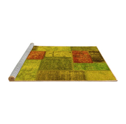 Sideview of Machine Washable Patchwork Yellow Transitional Rug, wshabs1255yw