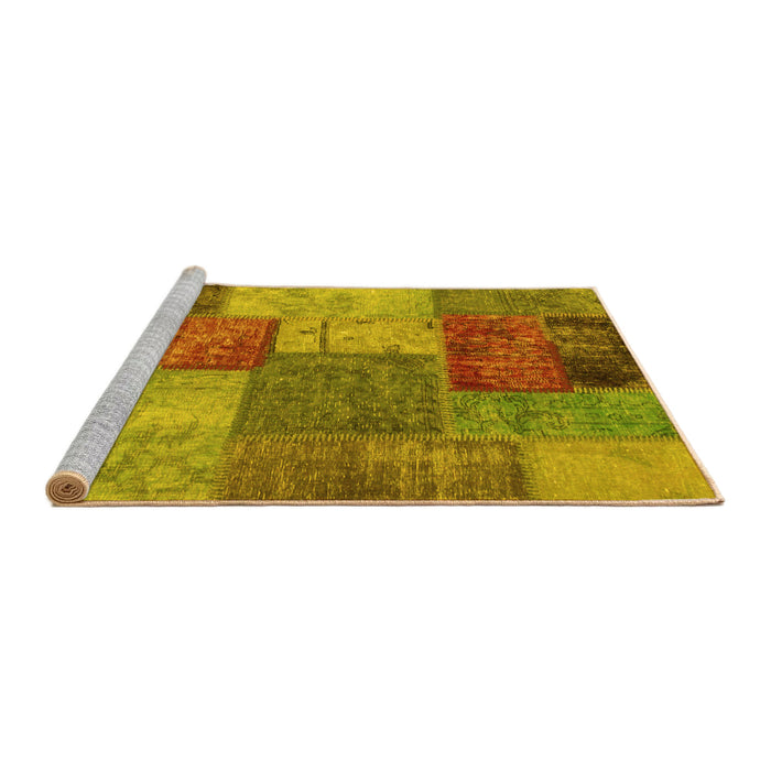 Sideview of Machine Washable Patchwork Yellow Transitional Rug, wshabs1255yw